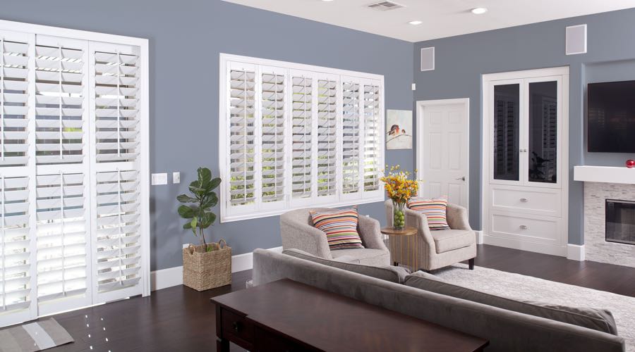 Faux Wood Shutters In modern Raleigh Living Room